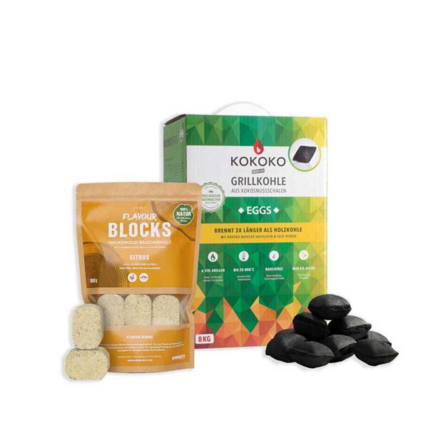 Räucherholz Citrus und KOKOKO EGGS Grillkohle im Set
