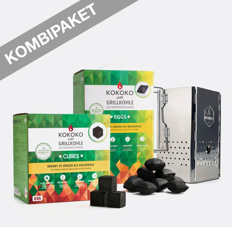 McBrikett Kombipaket KOKOKO EGGS CUBES Kokoskohle Grillkohle Klappkamin